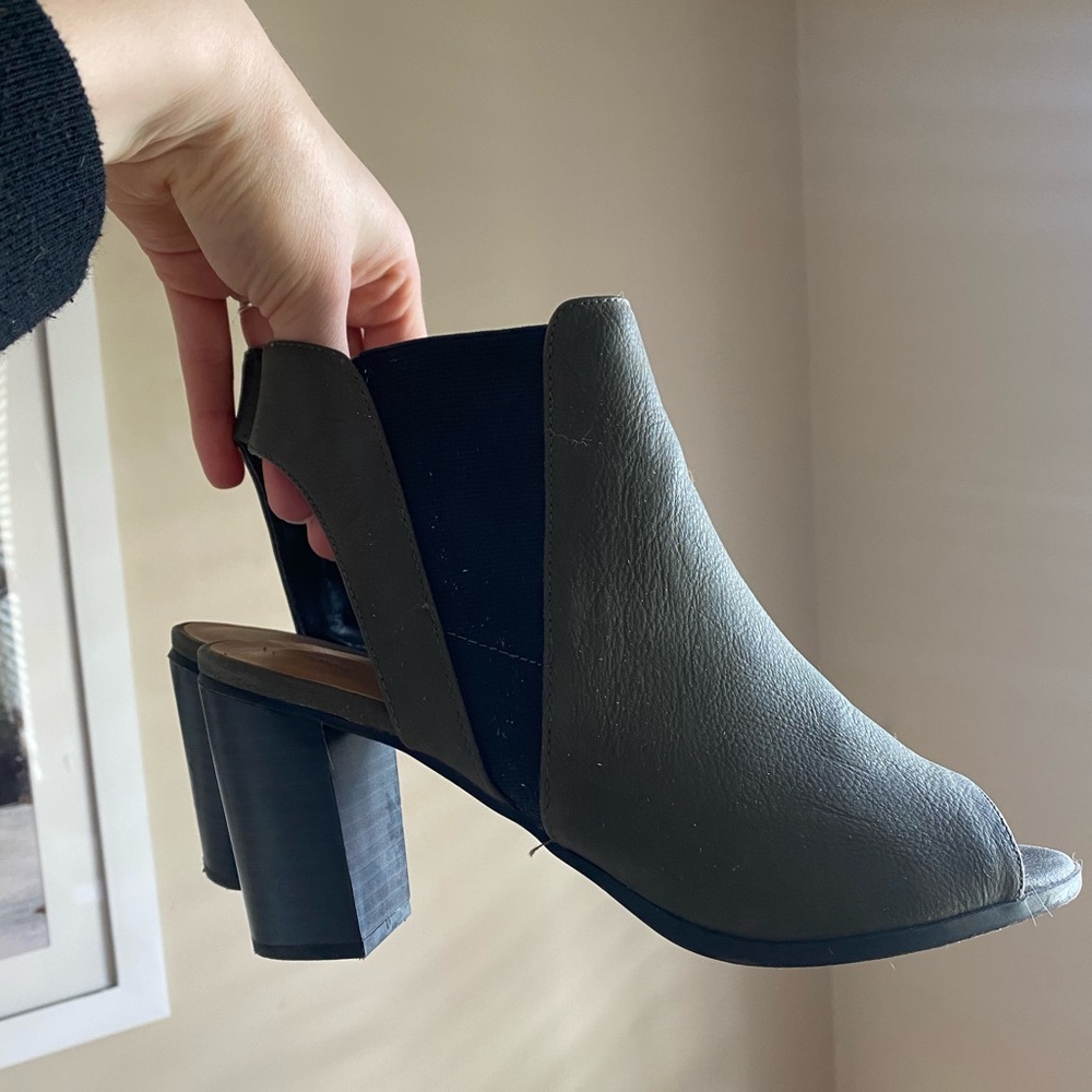 Leather healed boots, open toe